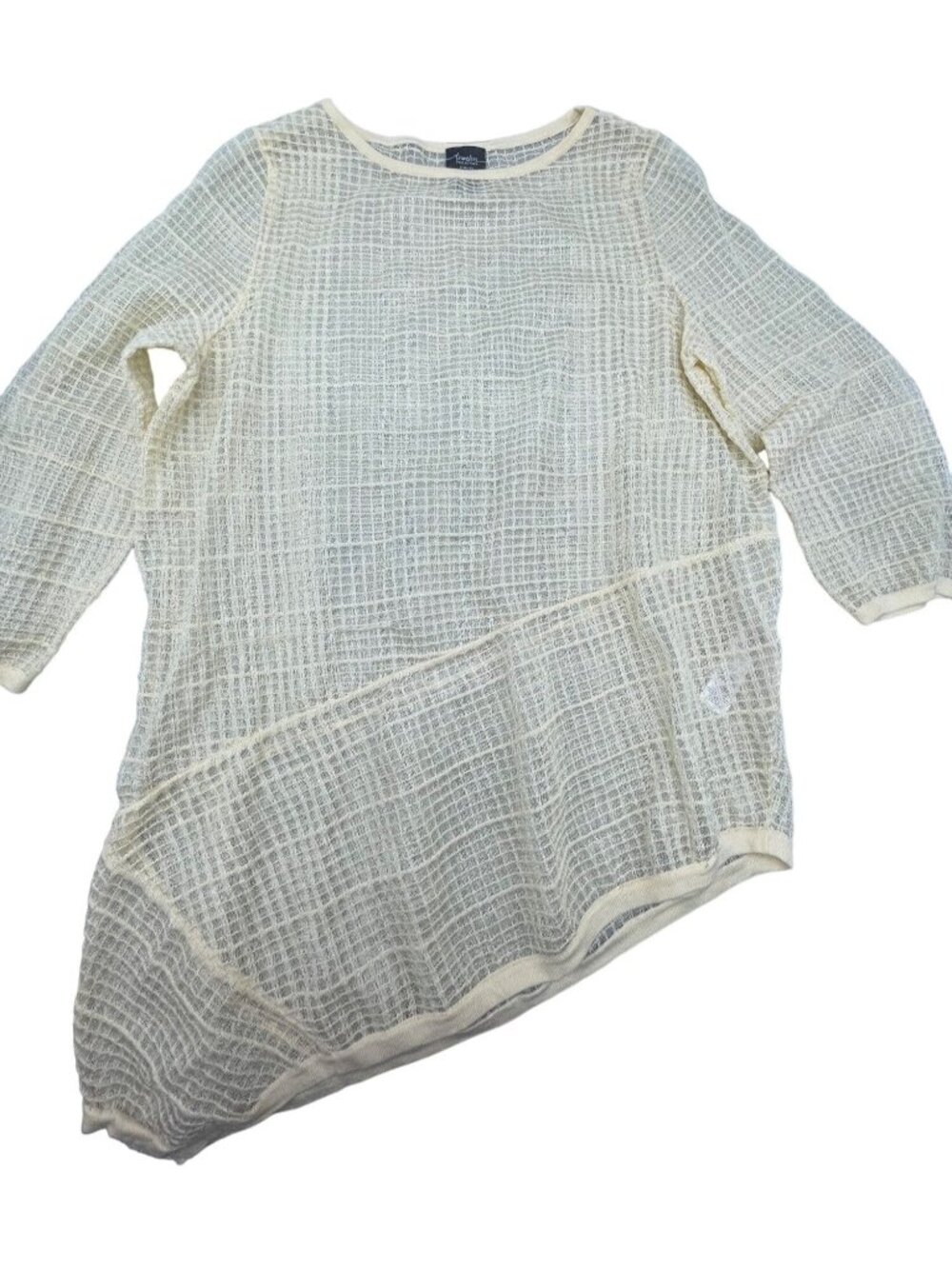 Travelers collection half sleeve shirt sheer  ivory tunic blouse asymmetric READ